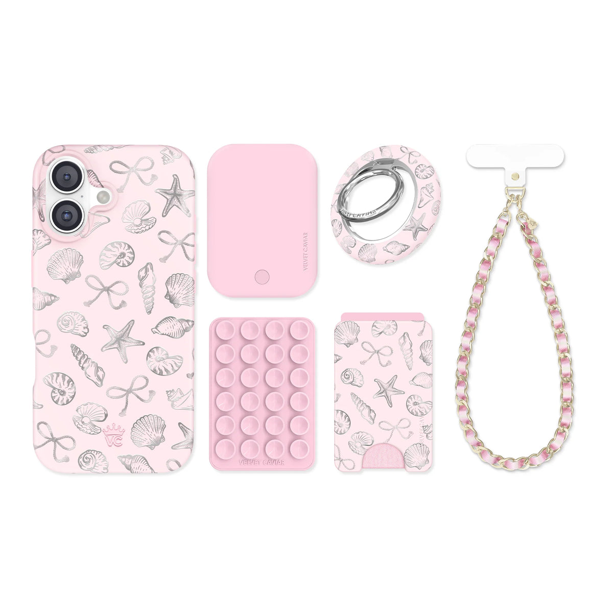 Pink Coastal Seashells iPhone Bundle Set